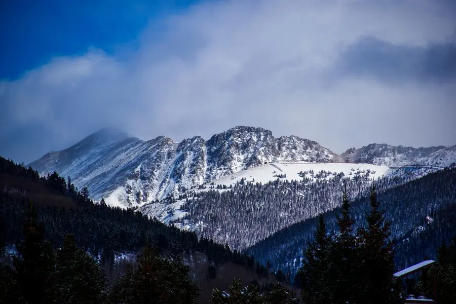 Snow-capped Rocky Mountain peaks