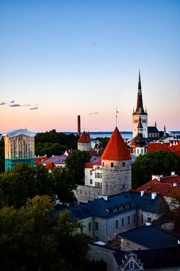 Old Town skyline at dusk, Tallinn, Estonia
