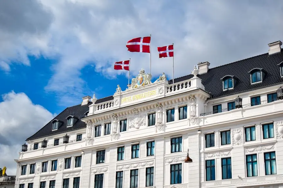 Hotel d'Angleterre facade with flags, Copenhagen