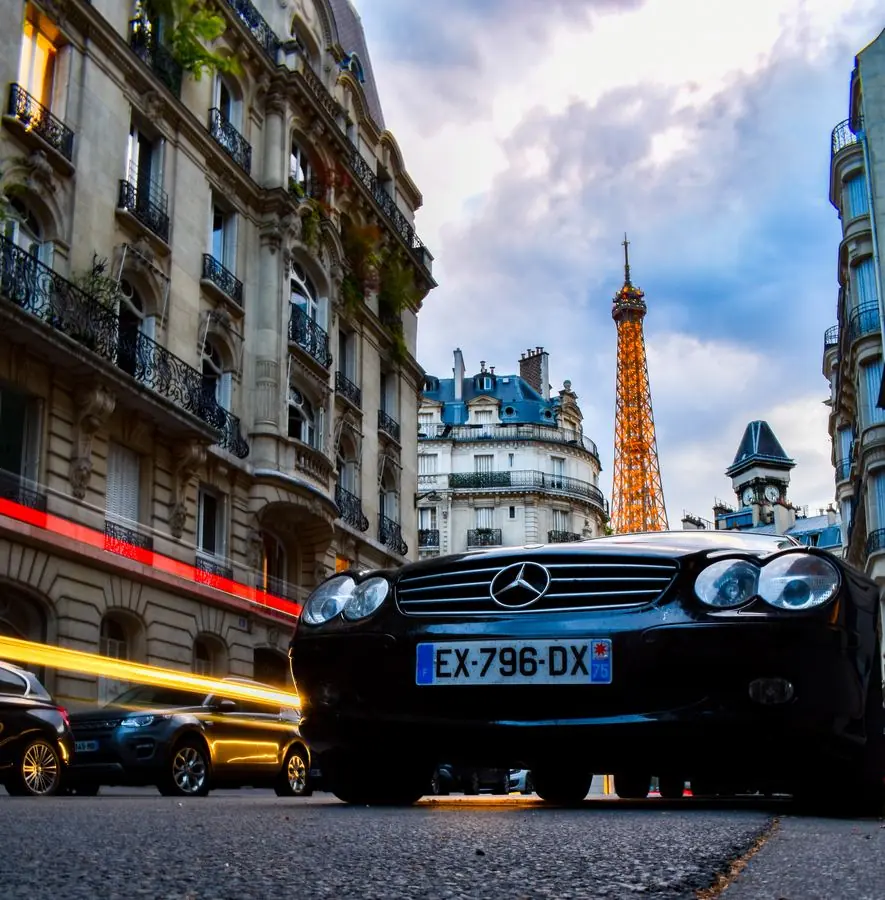Vintage Mercedes with the Eiffel Tower, Paris
