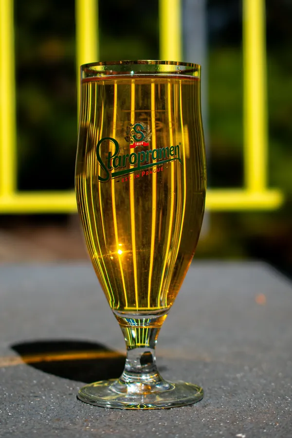 Staropramen lager in a stemmed glass, Prague